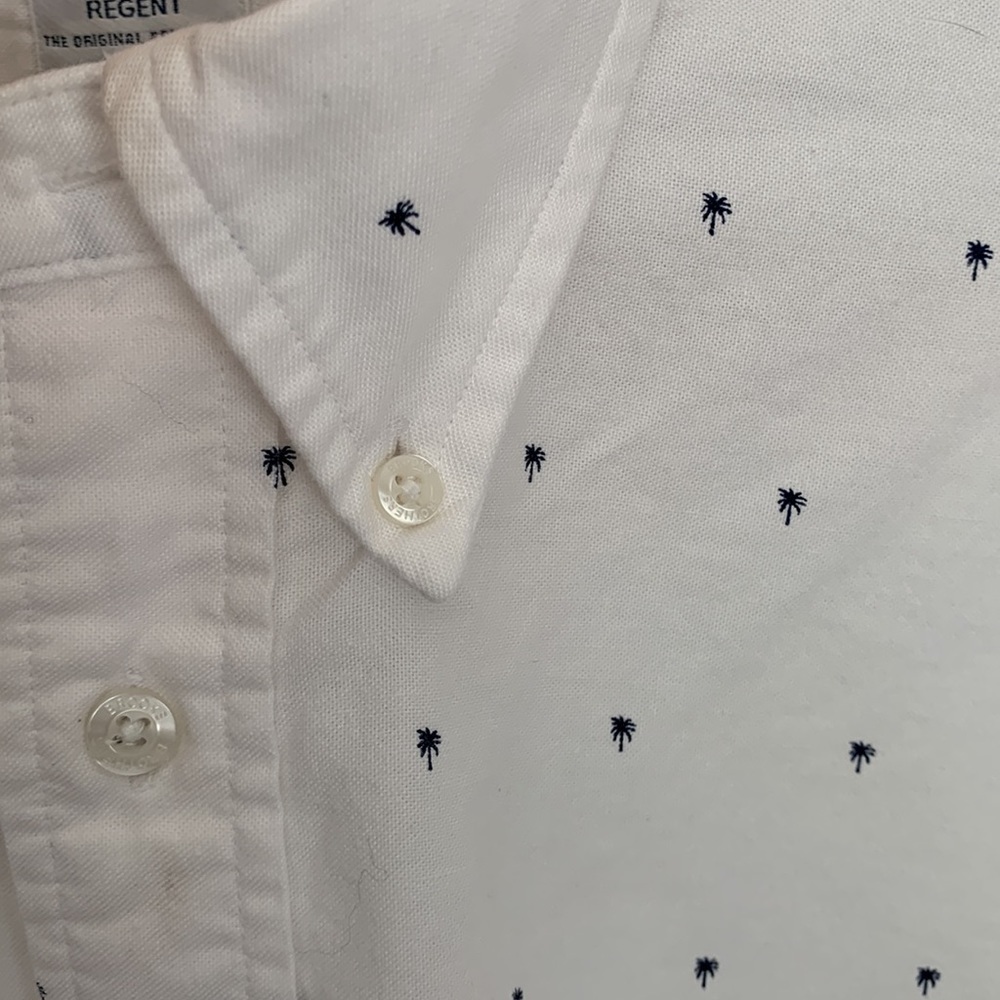 Brooks Brothers Men's L White Navy Palm Tree Print Regent Button-Down - Picture 4 of 9